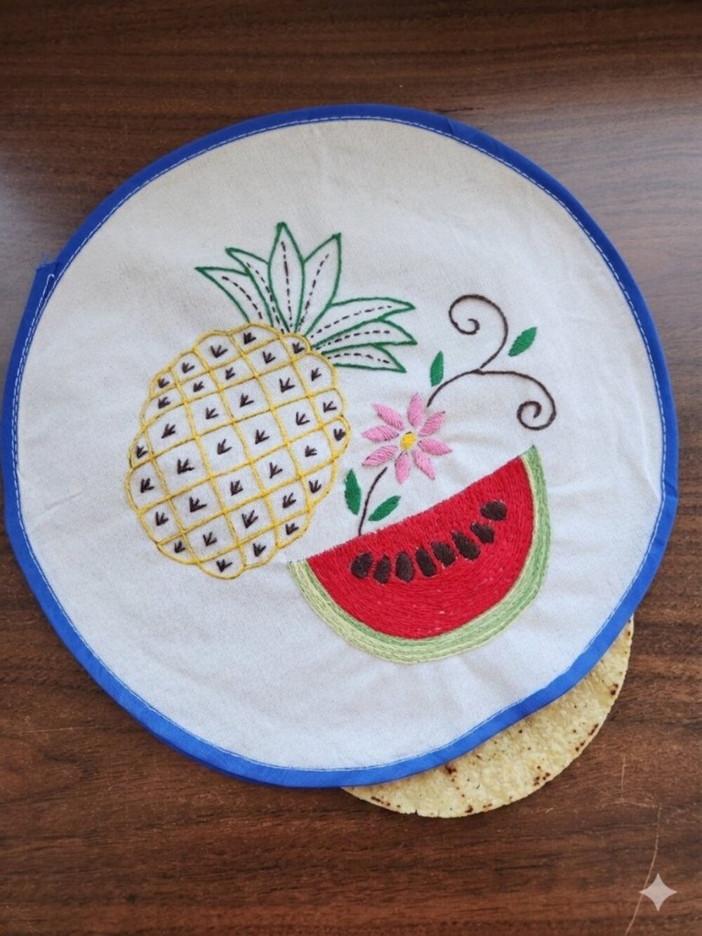 Handmade Embroidered Cloth Tortilla Warmer 11" Fruit Tortillero